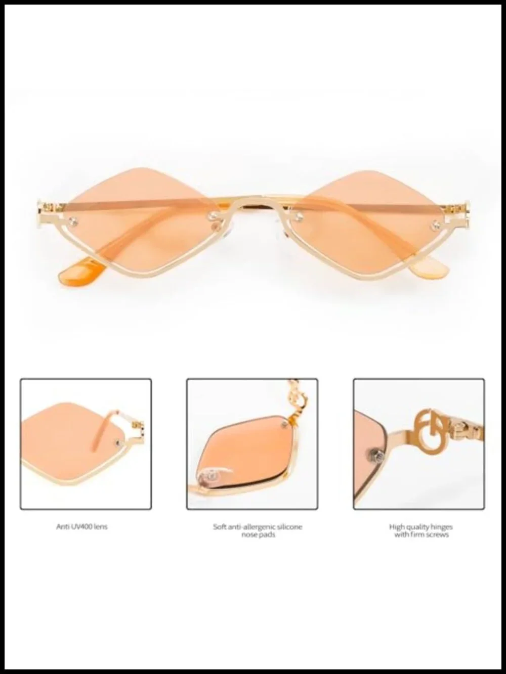 Semi-Rimless Irregular Narrow Gold Sunnies UV400 Retro Y2k Sunglasses